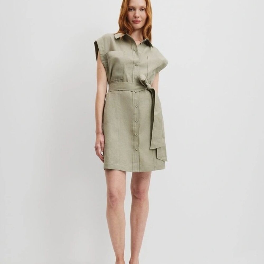 Country Road |  Organically Grown Linen Pocket Detail Dress in Army